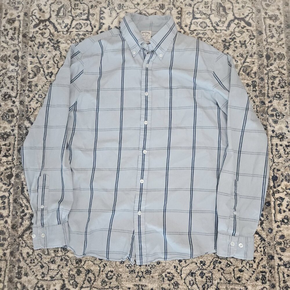 Brooks Brothers Regent Fit Button Down Shirt Blue Stripe Mens M Business Casual